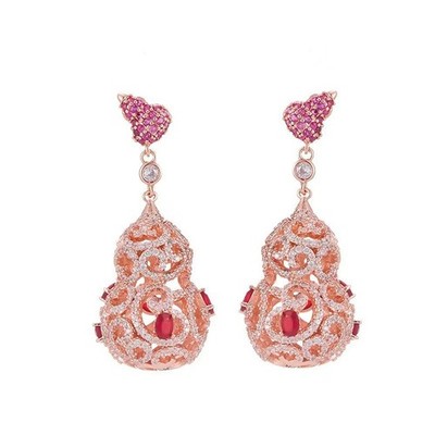 New Chinese-style Luxury Fu Lu S925 Silver Openwork Zircon Earrings