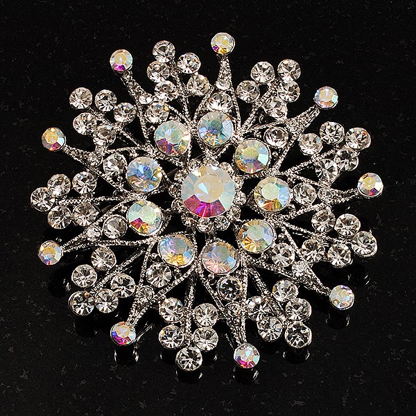 Sparkling AB Crystal Corsage Brooch (Silver Tone)