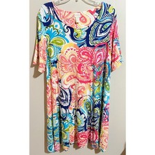 Chico's Bright Colors Paisley Print Short Sleeve Shift Dress Petite Size 16 (3)