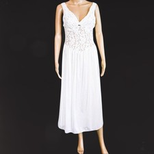 VTG NOS NWT Cinema Etoile Long Night Dress Gown White Lace  Satin Nylon Size M