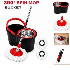 360° Spin Mop Bucket Set Rotating Floor Cleaner with 2 Microfiber Mop Refills