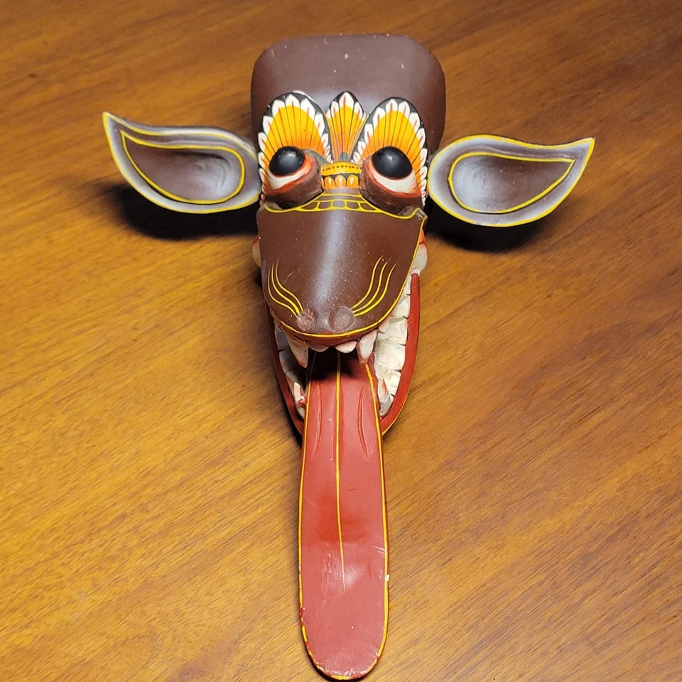 Máscara Raksha de cocodrilo de madera tradicional hecha a mano de Sri Lanka de colección diablo Naga Foto 2 de 4