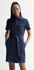Nine West Sz 16 Denim Mini Trucker Dress Cotton Stretch Short Sleeve Pockets Blu