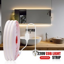 220V Neon COB LED Strip Lights Selfadhesive Flexible Tape Rope Lamp IP67+UK Plug