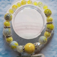 Yellow White Glass Round Bead Stretch Charm B...