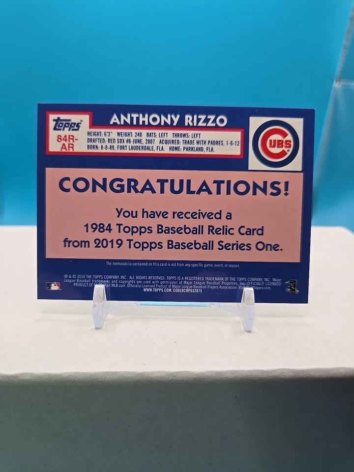 2019 Topps - 1984 Topps Baseball Relics Anthony Rizzo #84R-AR (MEM) - Image 2 of 2