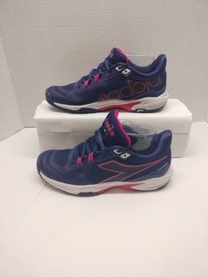 Size 9 Diadora Womens Trofeo AG Navy/pink Pickleball/tennis Court Sneaker Shoes