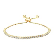 18k Gold Plated 2mm Adjustable Tennis Bracelet Created with Zircondia® Crystals.