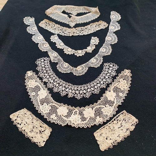 Antique (8) Lot VICTORIAN Lace Cuffs & Collars Crocheted Edwardian Vintage READ