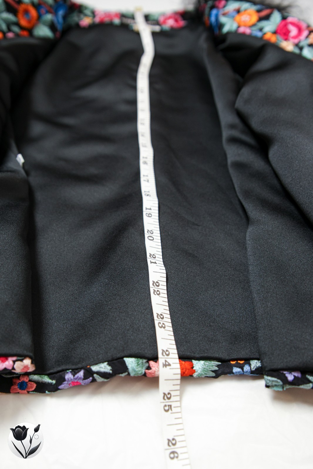 Adrienne Landau Vintage Silk Embroidered Jacket L Mongolian Lamb Fur Trim Rare