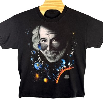 VINTAGE 90s Jerry Garcia T-Shirt Mens XL Black 1995 Space Cosmic Graphic Tee