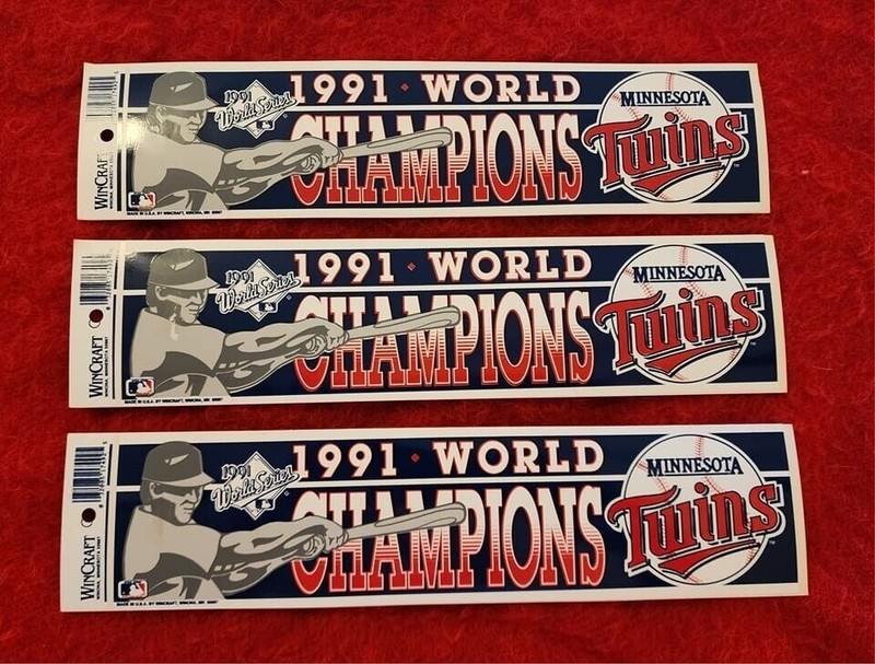 Lot of 3-1991 MINNESOTA TWINS World Series Champions Bumper Sticker-VTG ⚾⚾⚾-NOS