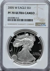 2005 W $1 NGC PF70 DCAM Graded American Silver Eagle 1 oz. 999 Silver