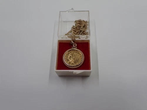 1911 2.50 Gold Indian Head Coin with Rope-Detail Bezel and 10k Chain