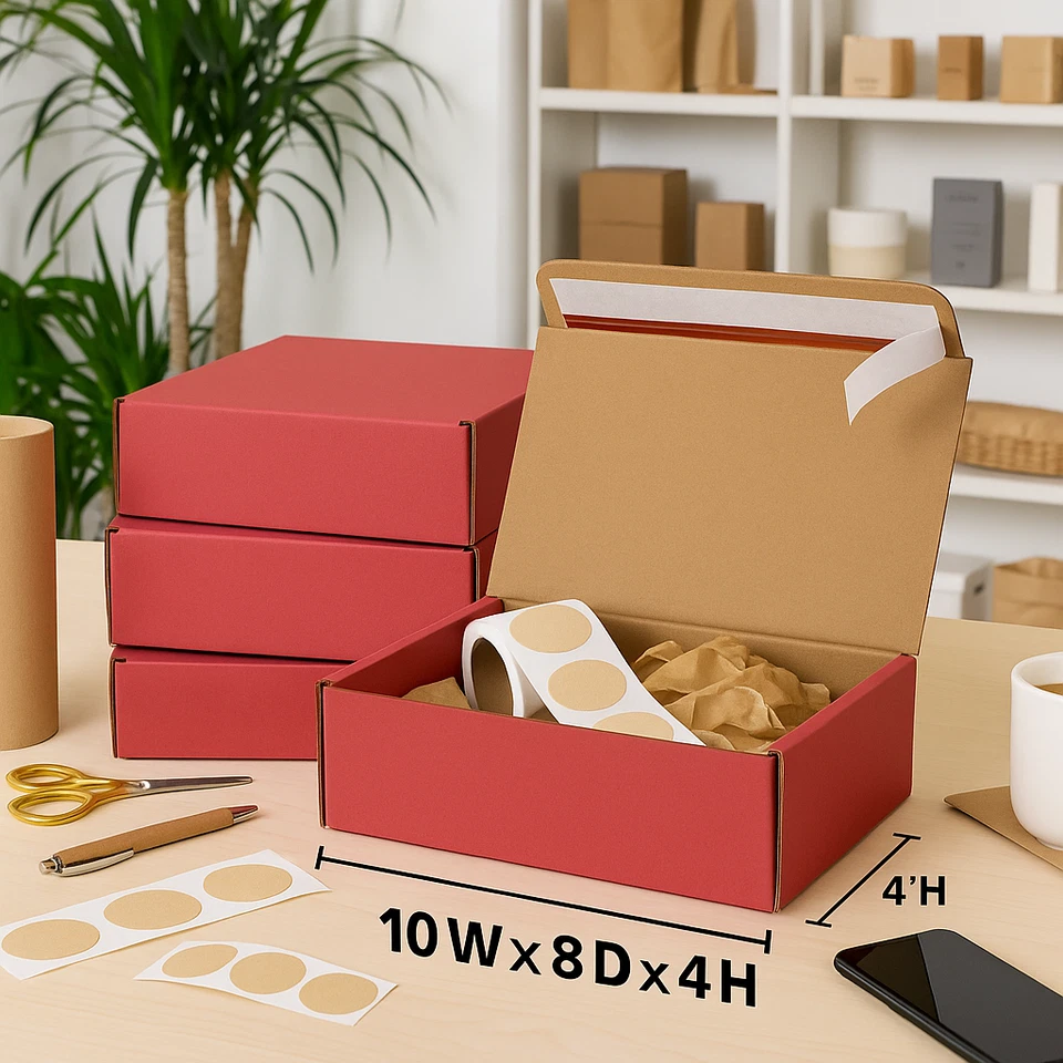 25 Red Shipping Boxes 10x8x4 | Self-Seal Folding Mailers – No Tape Needed - Image 2 of 4