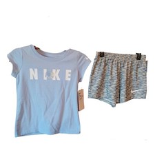 Nike Girls T-Shirt  Shorts Set-6X-Blue-Spellout-Short Sleeves