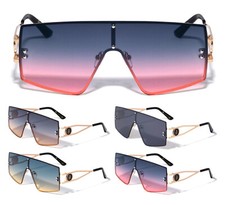 OVERSIZED ONE PIECE SHIELD LENS LION HEAD MEDALLION SUNGLASSES RETRO DESIGNER