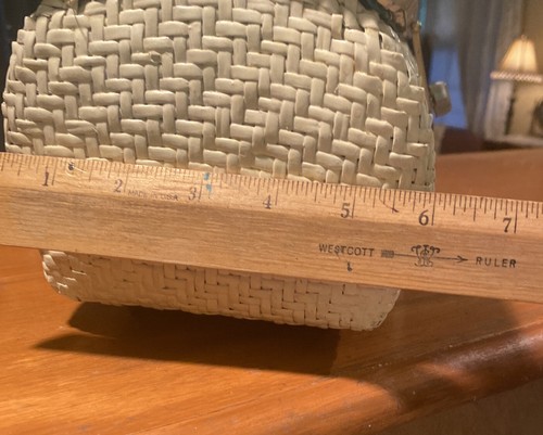 Vintage MCM 50er Off White Korb Gold Hardware Handtasche gewebte harte Seitentasche - Bild 10 von 11