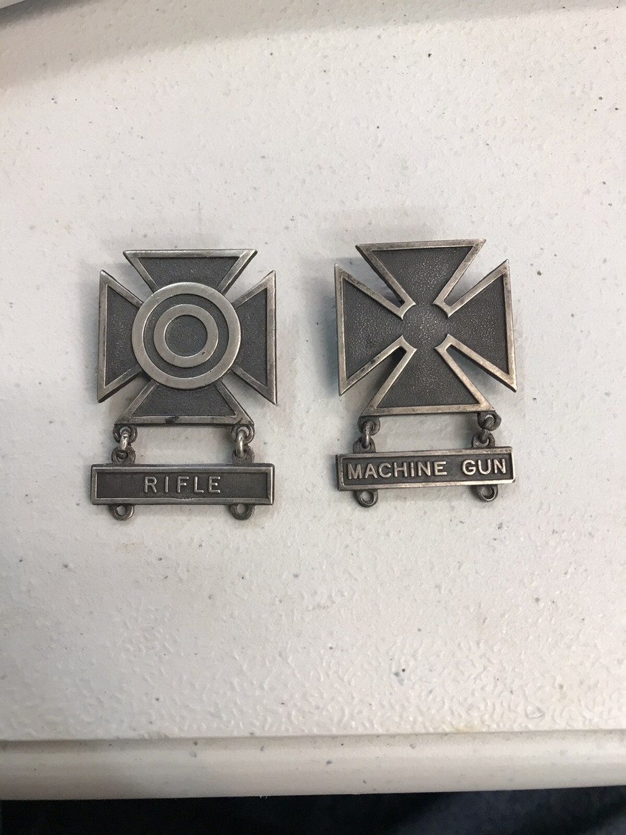 Vintage Sterling Silver GI Iron Cross Medal Pin Rifle and Machine