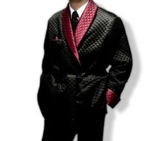 Fully Quilted Dressing Gown Satin Smoking Jacket Robe Luxury Evening House Coat