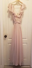 Jill Stuart Ruffle Maxi Dress Gown Sz 14 Pink Nude Chiffon Exposed Back