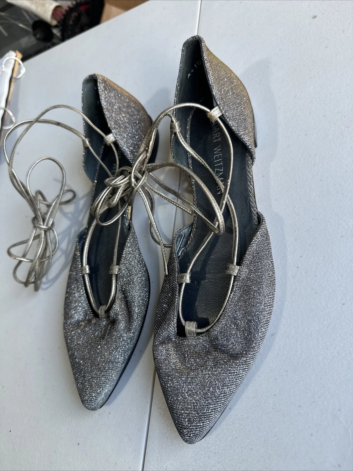 MBT Stuart Weitzman Sandali a punta stringati in pirite taglia 7 5 M (B)