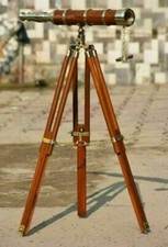 18 Inch Antique Nautical Table Brass Telescope Standing With Wooden Tripod Stand