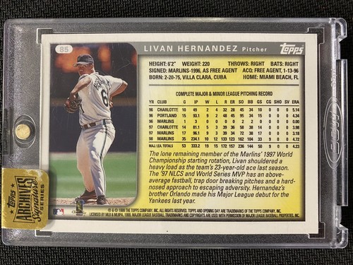 Livan Hernandez 1999 Topps Archives Buyback /9 Autograph AUTO MARLINS - Picture 2 of 2