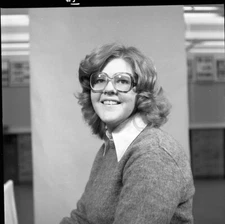 Vintage Negative B&W Med Format 1970's Yearbook Photo Teen Girl Glasses #113