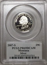 2007-S Montana Silver  Proof  State Quarter PCGS PR69DCAM  Flag holder  #6564