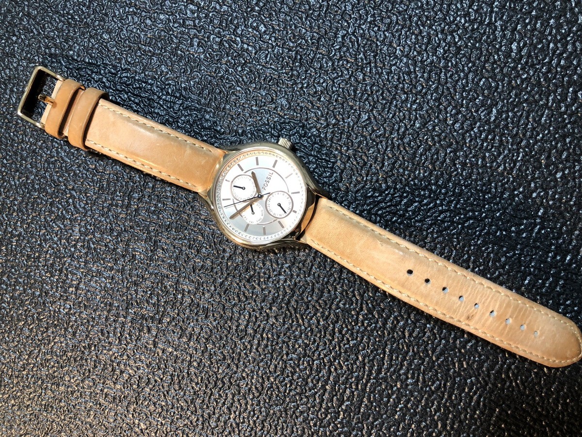 Fossil Rose Gold Tan Leather Strap Multifunction Women