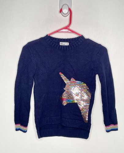 Epic Threads Sequin Unicorn Knit Sweater Girls Size 6X Pullover Long Sleeve Blue