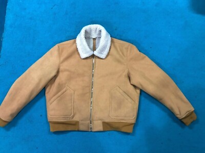 Men's Camel Brown Handmade Suede Leather Jacket with Shearling Fur Lining   Genu