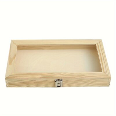 Lockable Wooden Display Case with Transparent Lid for Collectibles
