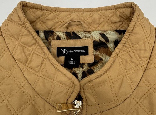 Ladies New Directions Quilted Vest, Large, Tan/Gold w/Leopard Lining - Picture 5 of 11