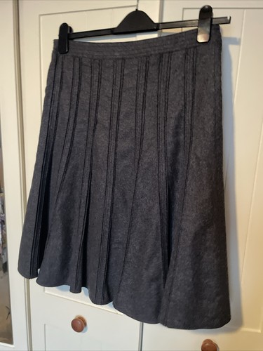 LUISA CERANO Grey Virgin Wool Blend A-Line Lined Knee Length Skirt Size 12 - Picture 6 of 8