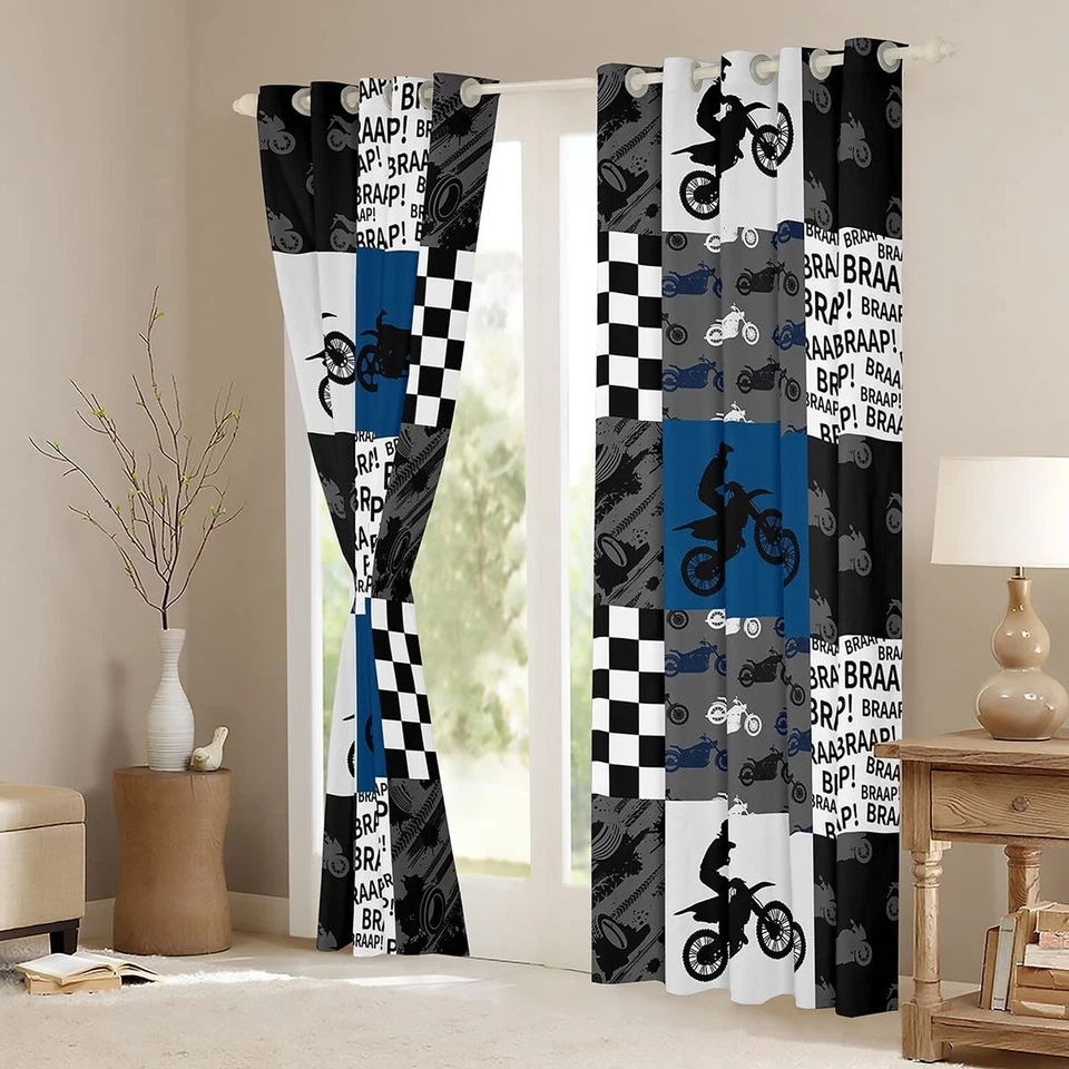Cortina de ventana para moto de cross negra gris azul cortinas para motocross niños niños T... Foto 3 de 4