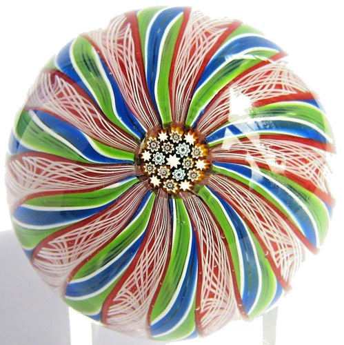 Paperweight PETER MCDOUGALL Latticinio Crown, Signature Cane!