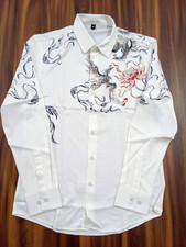Men Luxury Shirt Floral Nice Leaf Prints Stretch Slim Fit Button Up Club Casual
