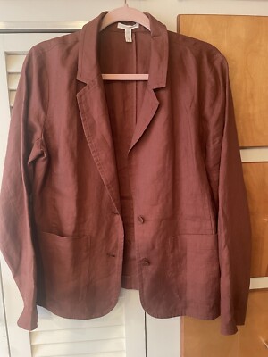 Eileen Fisher Women's Organic Linen Blazer Jacket Rust Orange