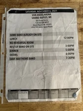 Dave Matthew’s Band Stage Hand Band Schedule Nov 6, 2021 Van Andel Arena