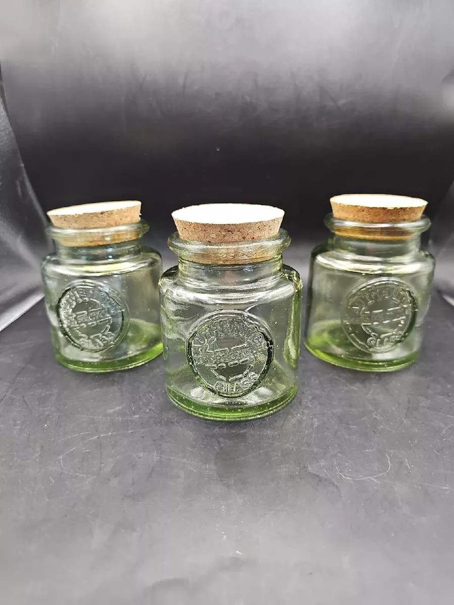 Authentic 100% Recycled Glass Jars With Lid Green Glass 4 Inches Tall. Set  Of 3.