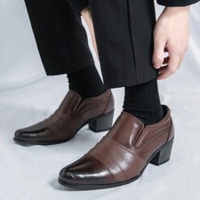 Mens Pointed Toe Evening Party Cuban Heel Formal Dress Shoes Pull On Business sz