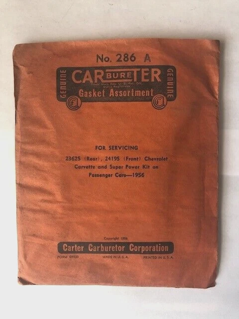 Juego de juntas de carburador vintage Carter #286A 1956 Chevrolet Corvette con doble WCFB CARBOHIDRATOS Foto 2 de 2