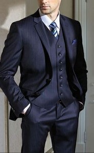 Men's ~Navy stripes~ Elegant 3-piece Suit~Size 44 ...