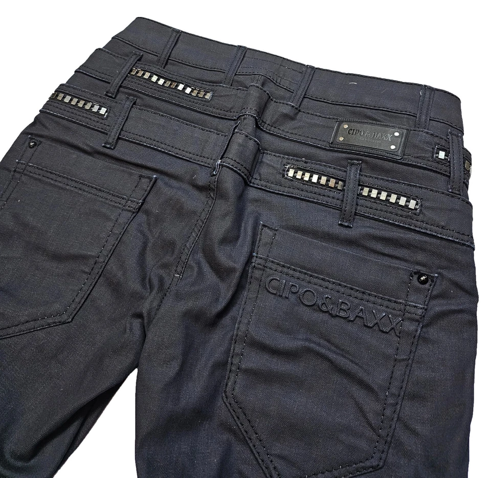 Pantalones de mezclilla Cipo & Baxx para hombre negros estilo cuero cintura talla 32 en L 34 pulgadas Foto 4 de 4