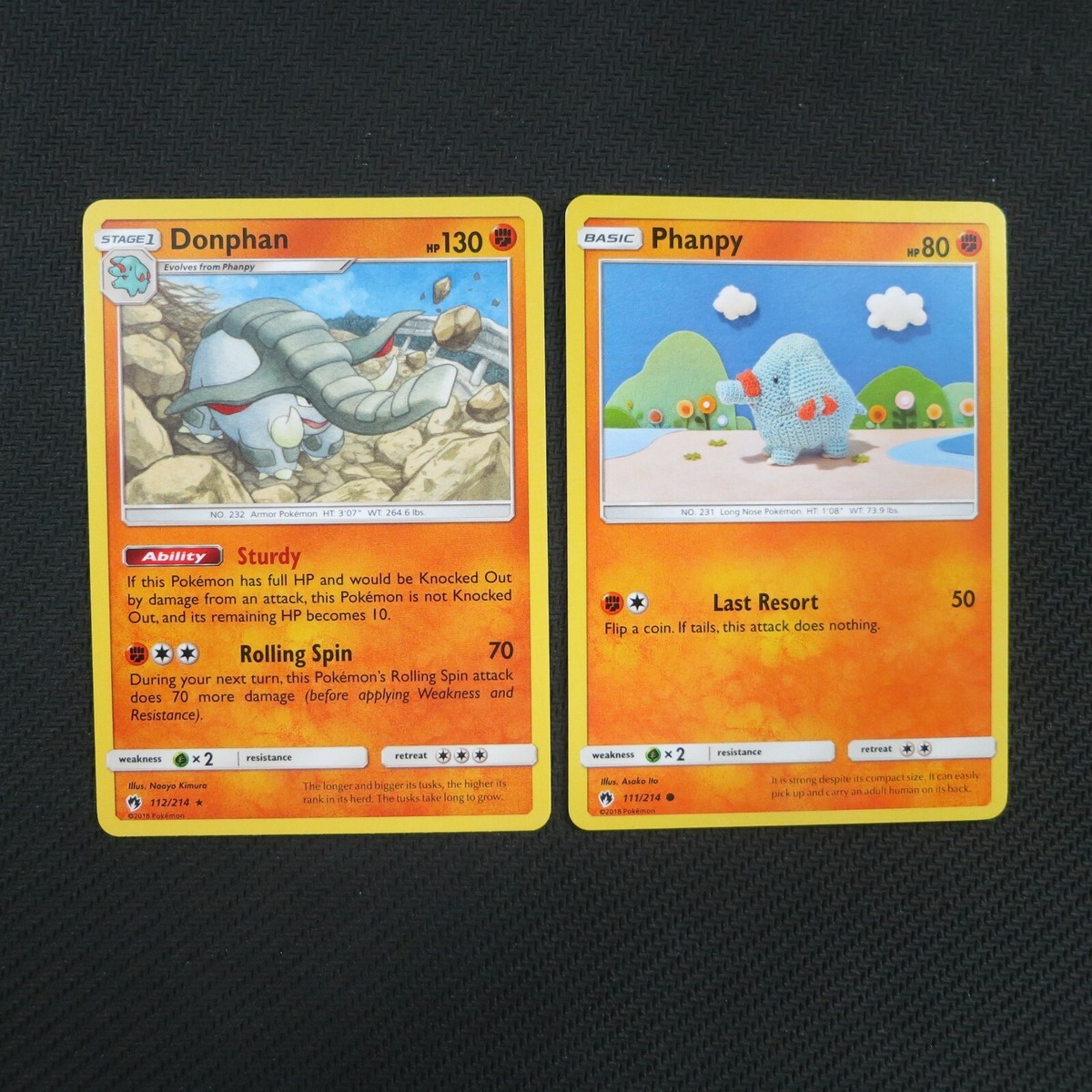 Donphan 112/214 Rare Phanpy 111/214 Lost Thunder Pokemon Card TCG