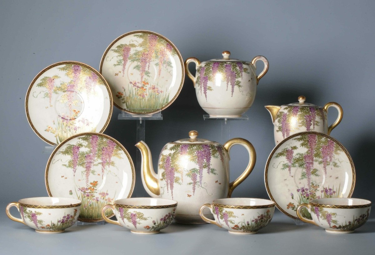 特撮 Japanese Vintage Misc Goods Mixed Lot 11 Antique Meiji period Japanese Satsuma Autumn Tea set 19th c