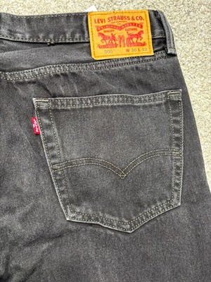 Levi's 505 Men's Black Denim Jeans Regular Fit Straight Leg Size 36x32