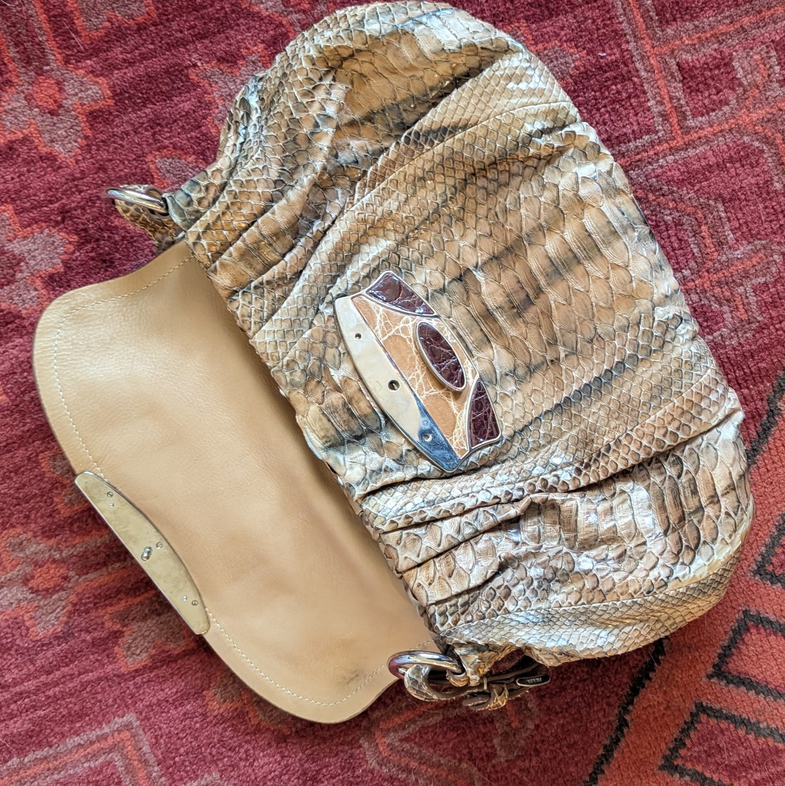 PRADA Python Brown PushLock Shoulder Bag Snake Au… - image 3